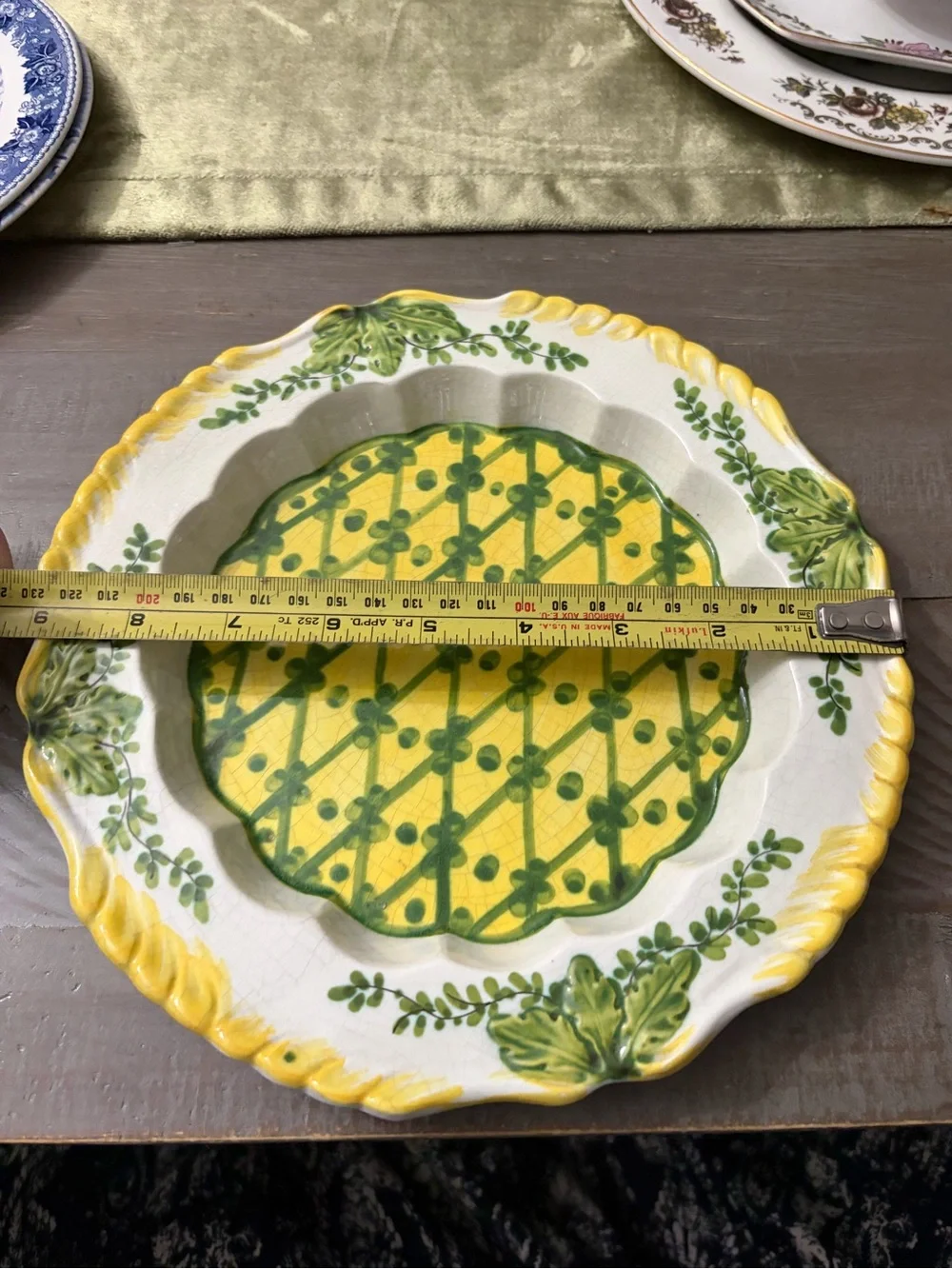 Vintage Decorative Yellow & Green Ceramic Serving Plate made in Italy